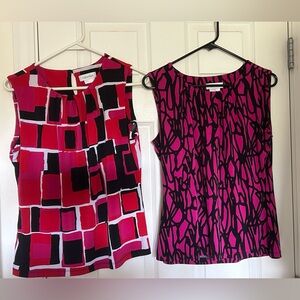 TWO Calvin Klein Women's Pink and Black Patterned Blouses